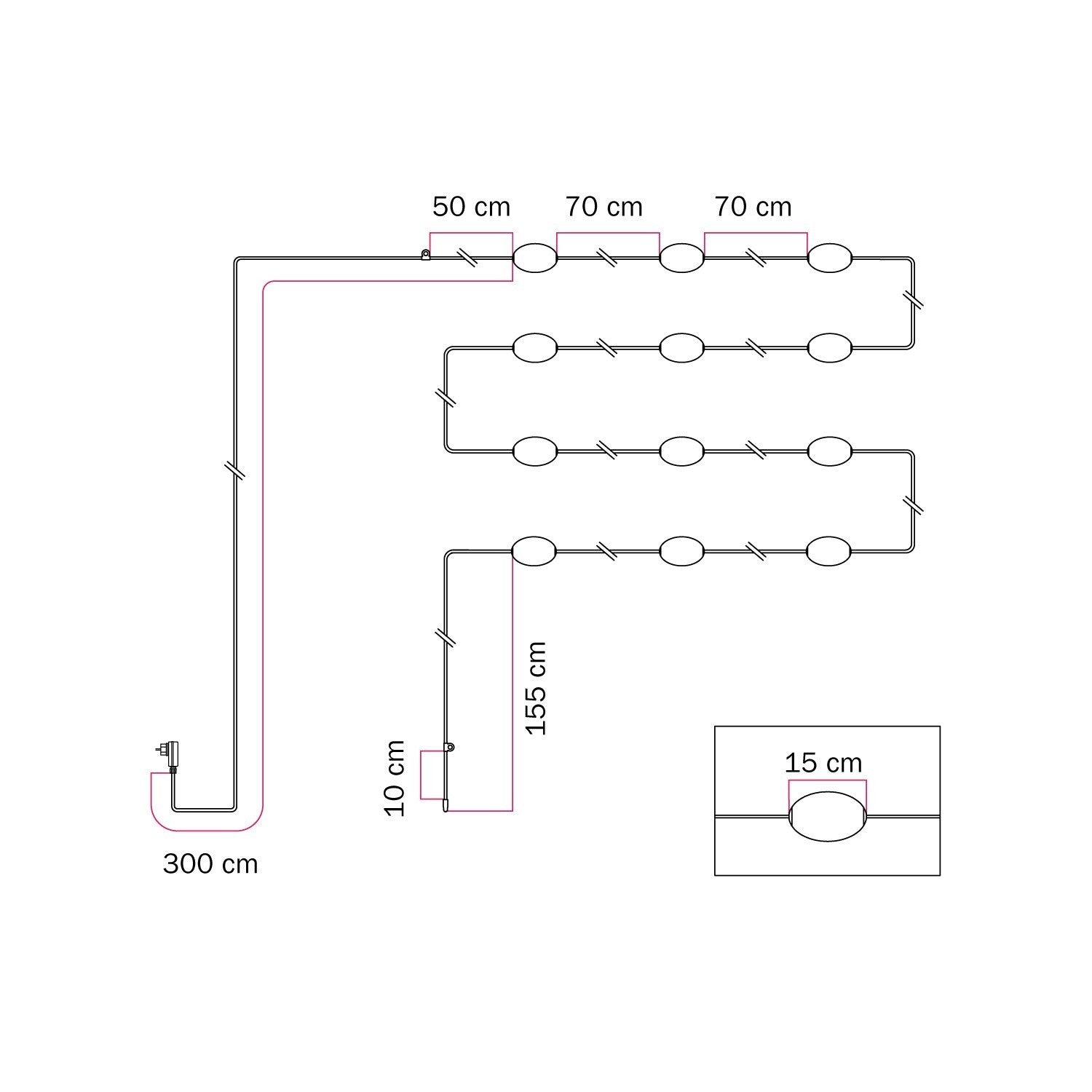 Cordão de luz para área externa com 12 luzes IP67 - Marina12