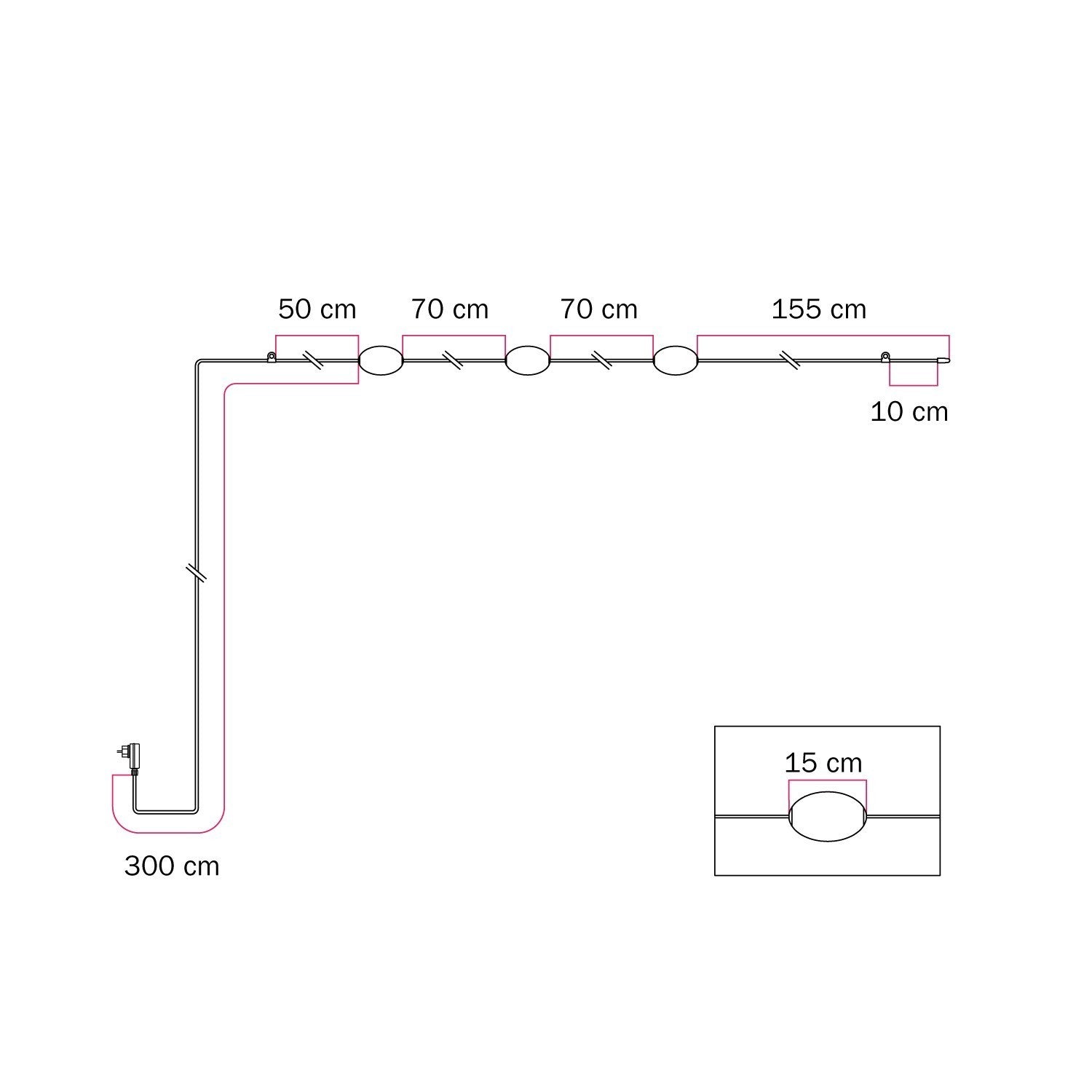 Cordão de luz para área externa com 3 luzes IP67 - Marina3