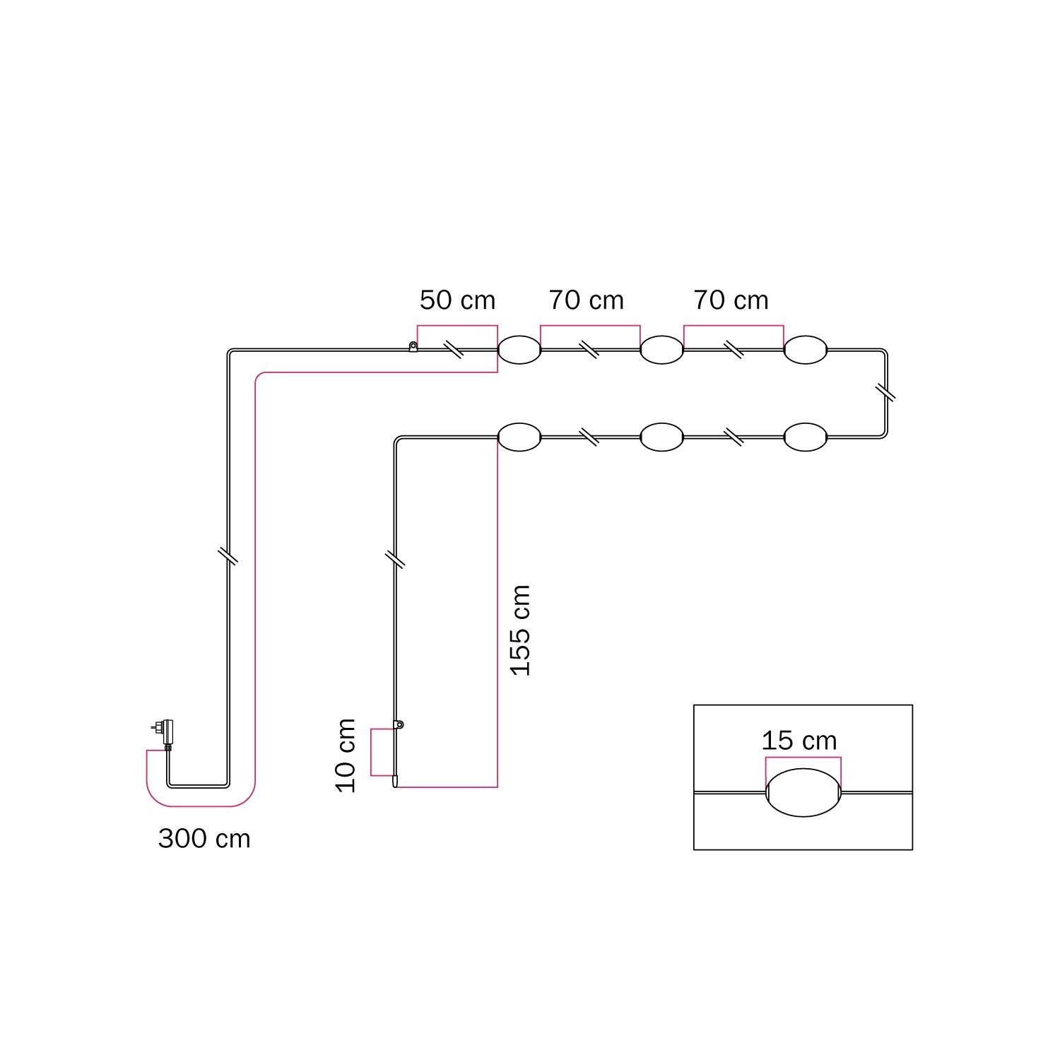 Cordão de luz para área externa com 6 luzes IP67 - Marina6