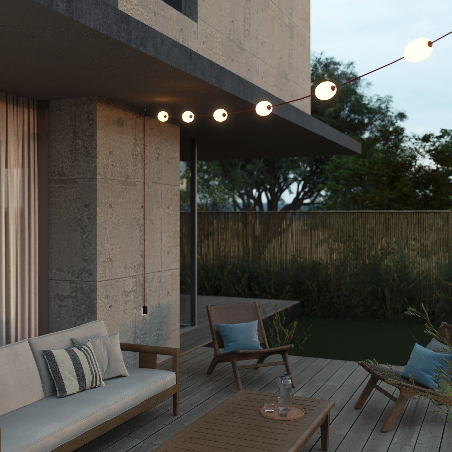Cordão de luz para área externa com 6 luzes IP67 - Marina6