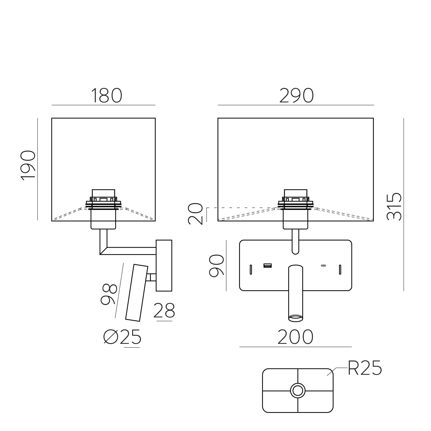 Romeo Aplique de Parede de Leitura Direcionável e porta USB