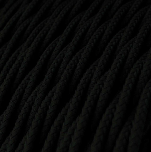 Cabo elétrico torcido com seda artificial aplicada tecido de cor sólida TM04 Preto