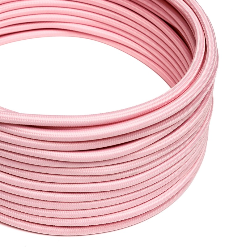 Cabo elétrico redondo revestido em seda artificial cor sólida RM16 Rosa Bebé