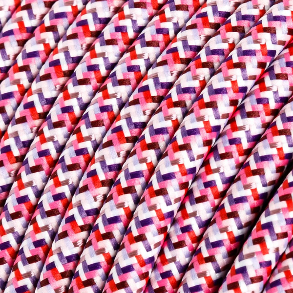 Cabo elétrico redondo revestido por tecido de seda artificial RX00 Pixel Fúcsia
