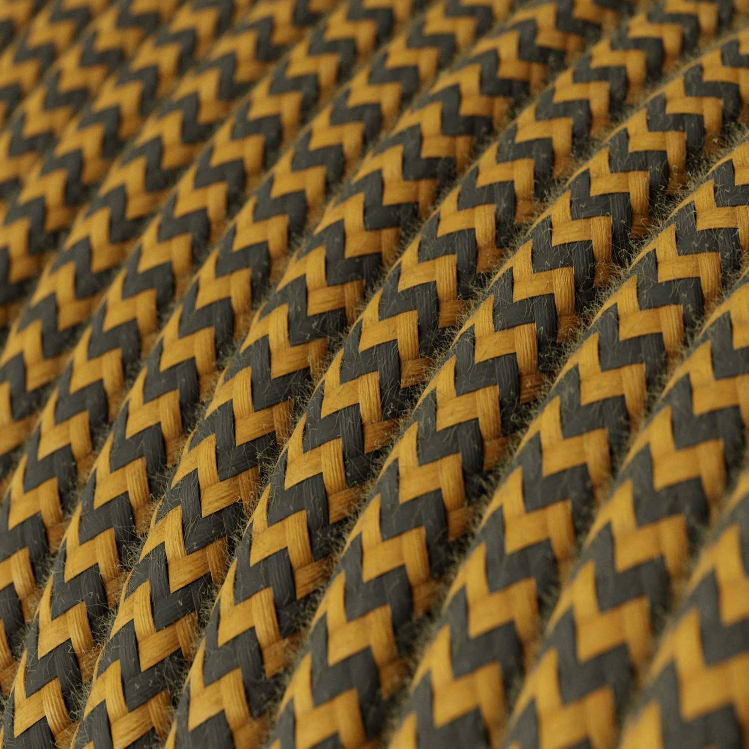 Cabo elétrico redondo revestido em algodão ZigZag RZ27 Dourado Mel e Antracite