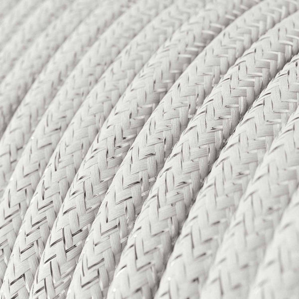 Cabo elétrico redondo brilhante com seda artificial aplicada cor de tecido sólida RL01 Branco