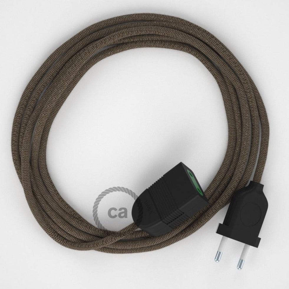 Cabo extensão em Algodão e Linho Natural ZigZag Casca de Árvore RD73 2P 10A. Fabricado em Itália.