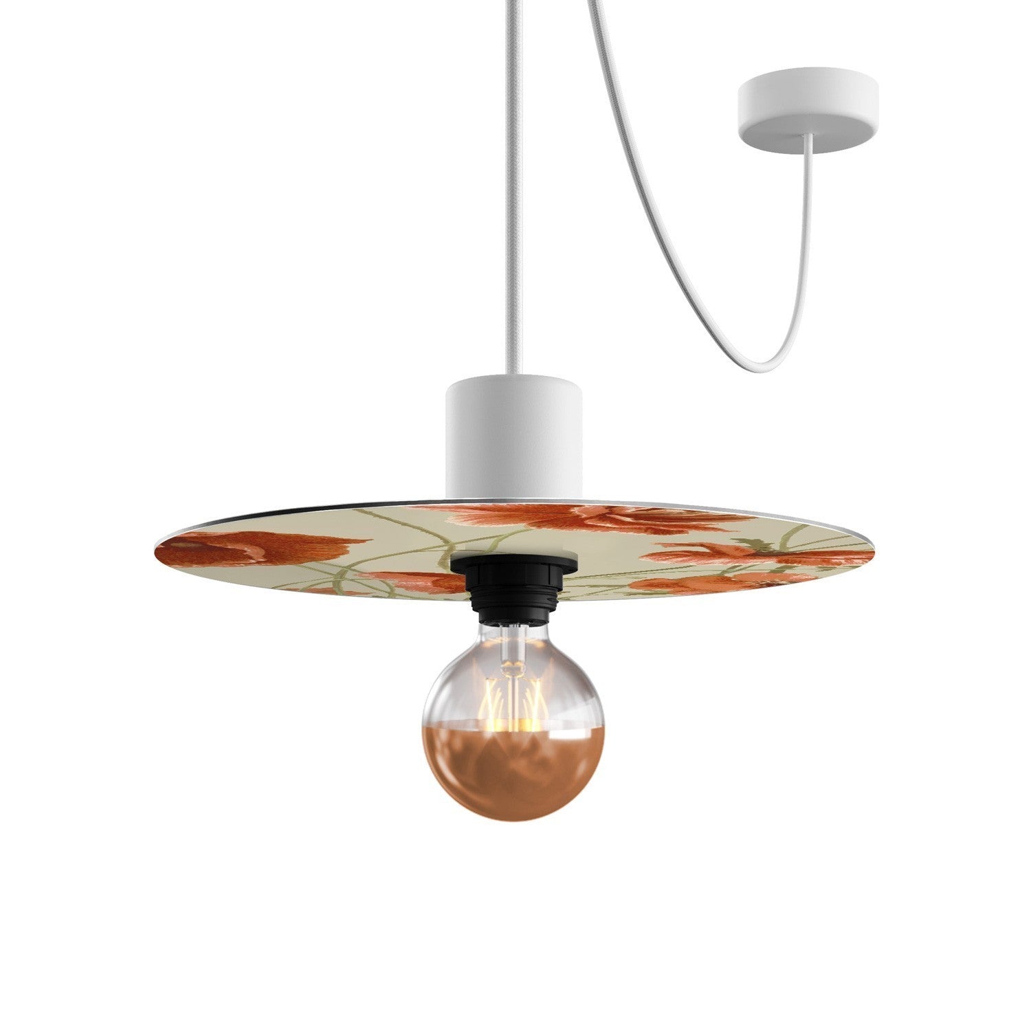 Mini abajur plano Ellepì com desenhos florais 'Blossom Haven', 24 cm de diâmetro - Fabricado na Itália