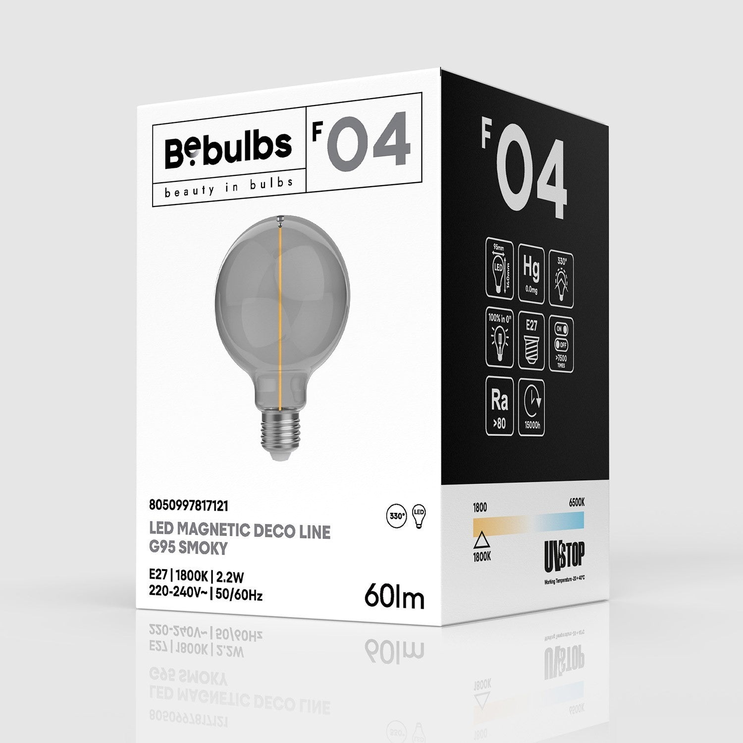 Lâmpada Magnética LED Smoky Linha Deco Globo G95 2,2W 60Lm E27 1800K - F04