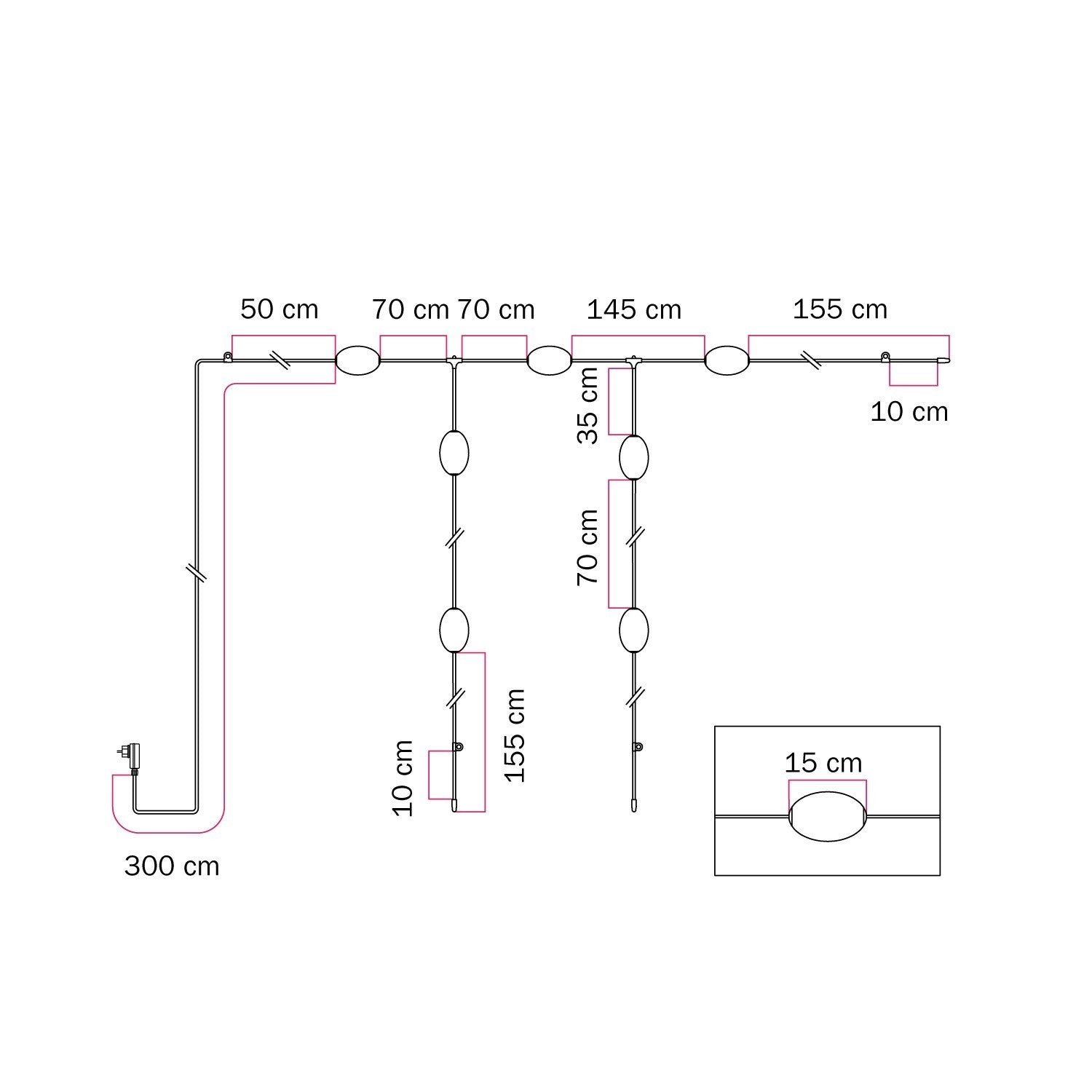 Cordão de luz para áreas externas estilo grade com 7 luzes IP67 - Marina GRID