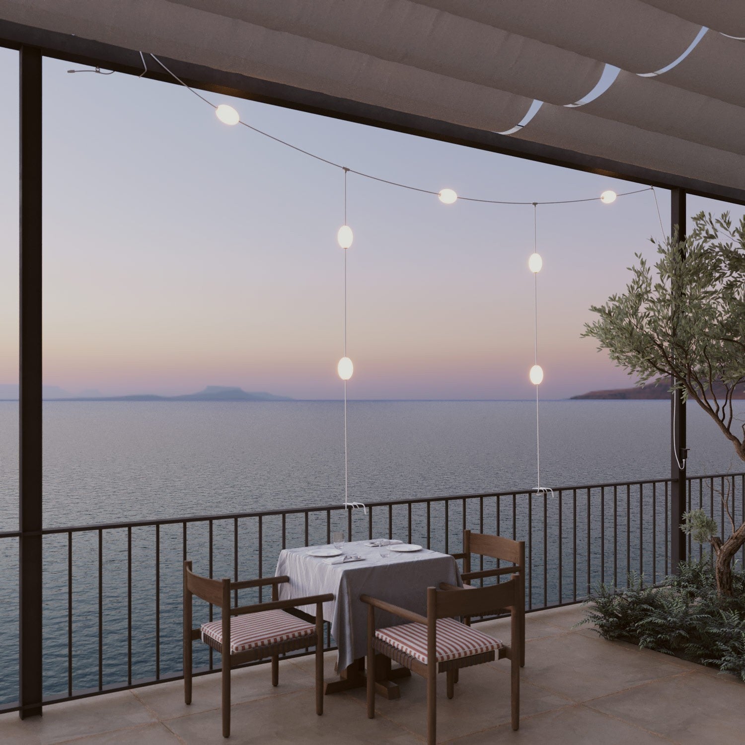 Cordão de luz para áreas externas estilo grade com 7 luzes IP67 - Marina GRID