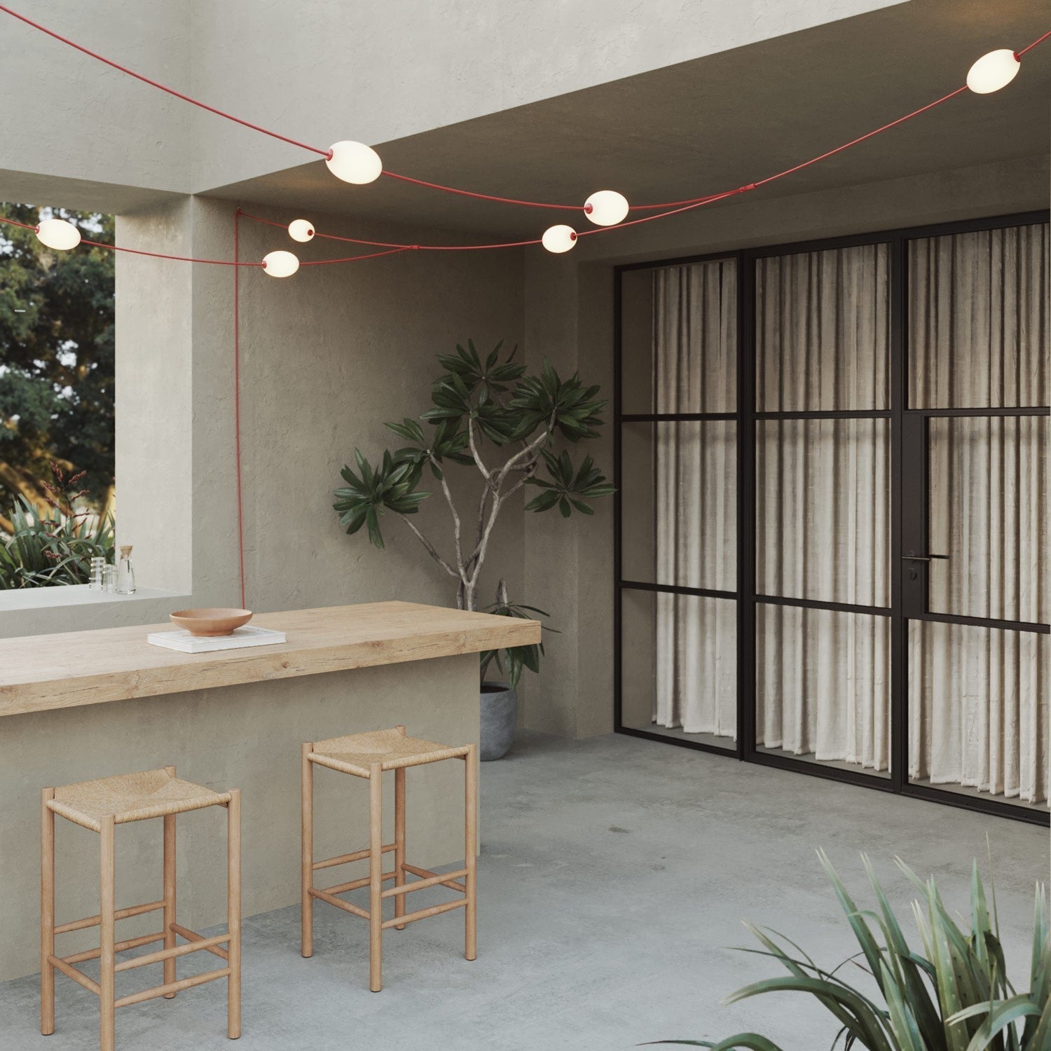 Cordão de luz para áreas externas estilo grade com 7 luzes IP67 - Marina GRID