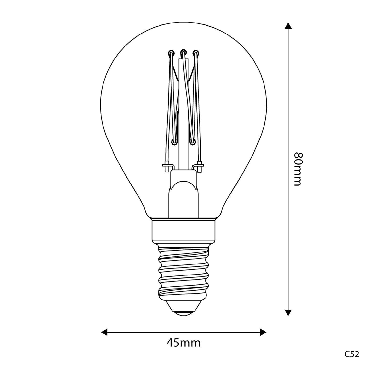 Lâmpada LED Dourada C52 Linha Carbono Filamento Vertical Mini Globo G45 3,5W E14 Regulável 2700K