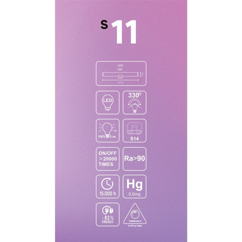LED Linear Porcelain Effect S14d Light Bulb - length 300 mm 6W 470Lm 2700K Dimmable - S11