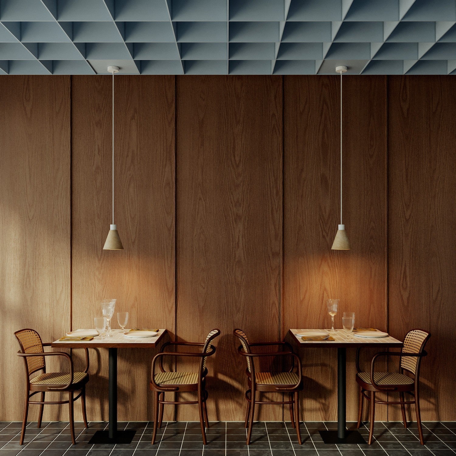 Abajur de cone de madeira