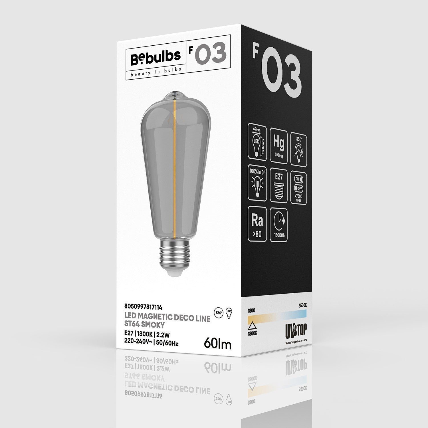 Lâmpada Magnética LED Smoky Linha Deco Edison ST64 2,2W 60Lm E27 1800K - F03