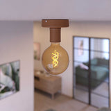 Fermaluce Leather leather covered wooden ceiling or wall light. Made in Italy