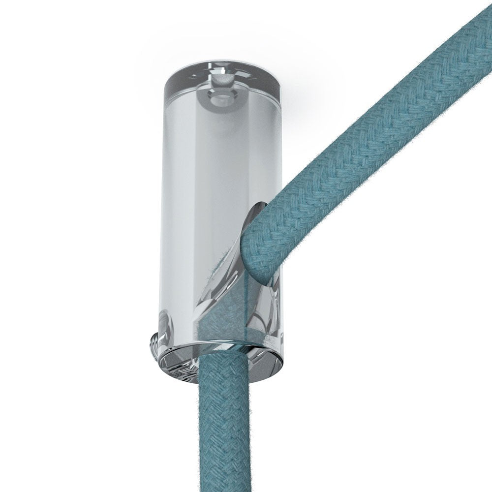 Decentralizer, Transparent ceiling hook and stop for fabric cable
