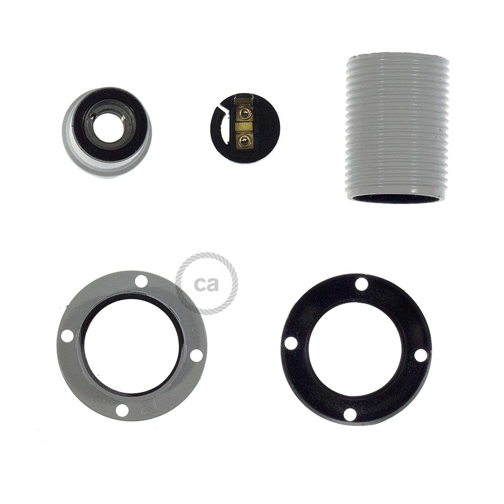 Kit de casquilho E14 em baquelite com união dupla para abajur