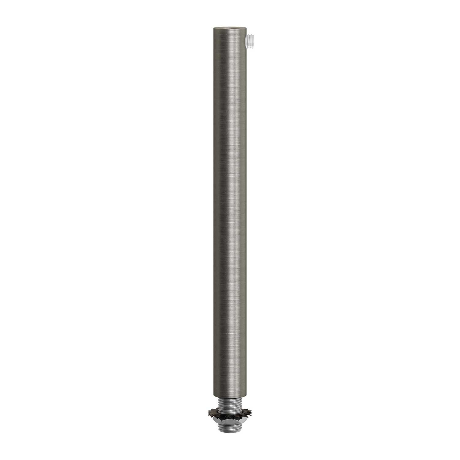 Brushed titanium finish metal round 15 cm strain relief clamp provided with threaded tube, nut and washer