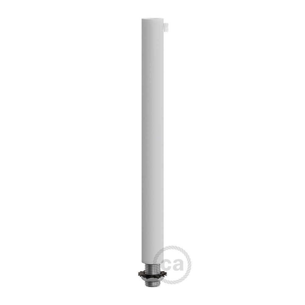 White finish metal round 15 cm strain relief clamp provided with threaded tube, nut and washer