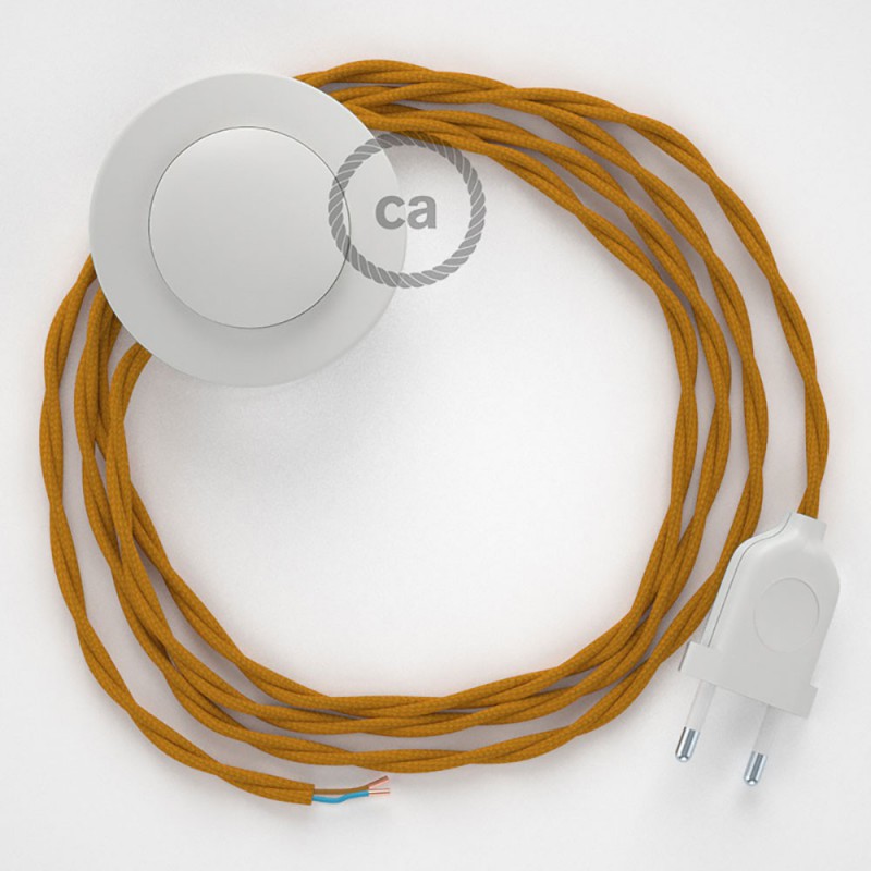 Cabo para candeeiro de chão, TM25 Mostarda Seda Artificial 3 m. Escolha a cor da ficha e do interruptor.