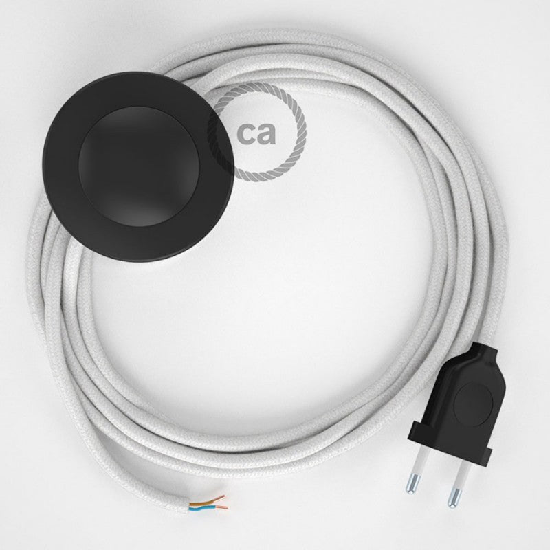Cabo para candeeiro de chão, RC01 Branco Algodão 3 m. Escolha a cor da ficha e do interruptor.