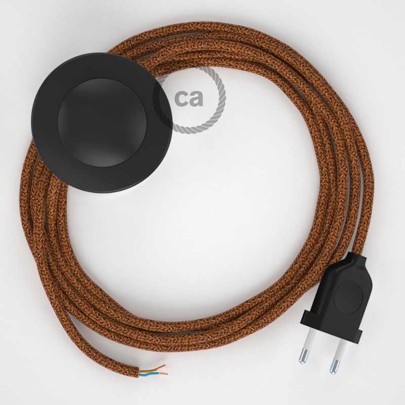 Cabo para candeeiro de chão, RL22 Cobre Brilhante Seda Artificial 3 m. Escolha a cor da ficha e do interruptor.