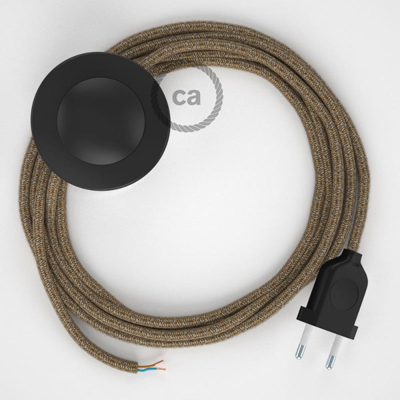 Cabo para candeeiro de chão, RS82 Castanho Algodão e Linho Natural 3 m. Escolha a cor da ficha e do interruptor.