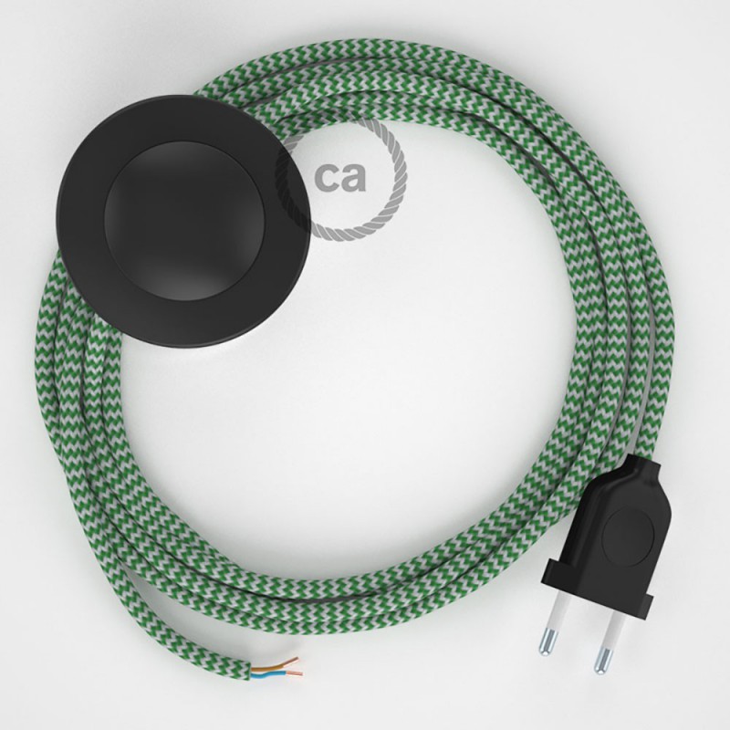 Cabo para candeeiro de chão, RZ06 ZigZag Verde Seda Artificial 3 m. Escolha a cor da ficha e do interruptor.
