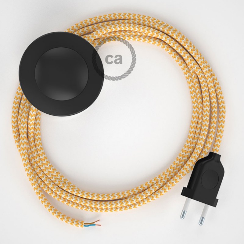 Cabo para candeeiro de chão, RZ10 ZigZag Amarelo Seda Artificial 3 m. Escolha a cor da ficha e do interruptor.