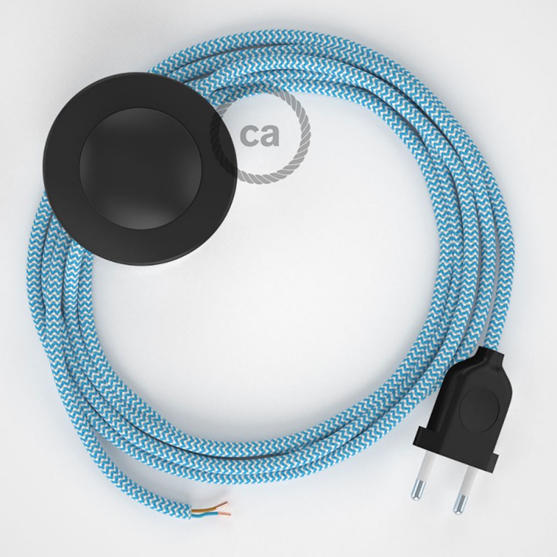 Cabo para candeeiro de chão, RZ11 ZigZag Turquesa Seda Artificial 3 m. Escolha a cor da ficha e do interruptor.