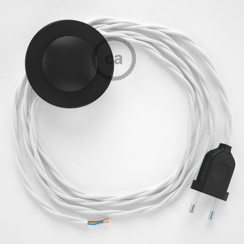 Cabo para candeeiro de chão, TM01 Branco Seda Artificial 3 m. Escolha a cor da ficha e do interruptor.