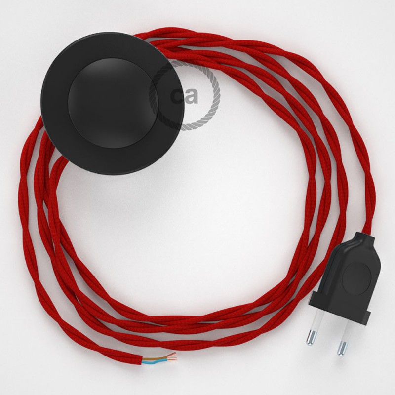 Cabo para candeeiro de chão, TM09 Vermelho Seda Artificial 3 m. Escolha a cor da ficha e do interruptor.
