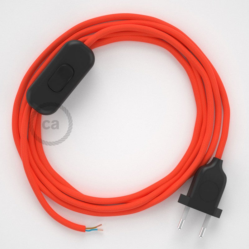 Cabo para candeeiro de mesa, RF15 Laranja Neon Seda Artificial 1,80 m. Escolha a cor da ficha e do interruptor.