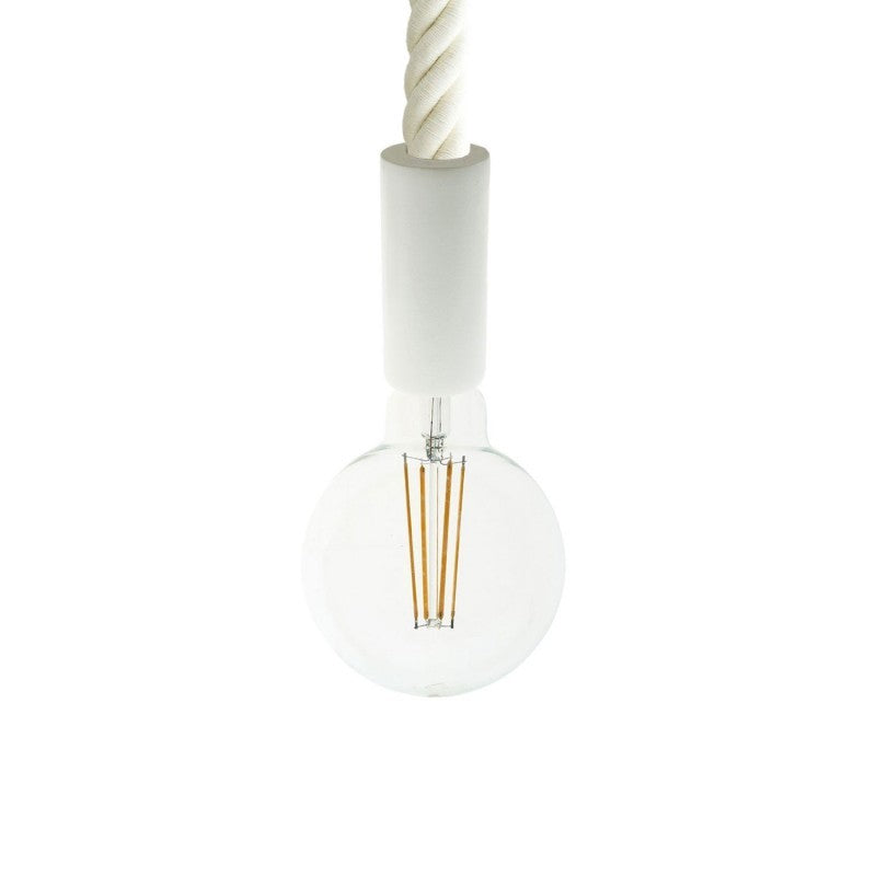 Candeeiro suspenso com cordão náutico 3XL com 30mm e detalhes em madeira pintada - Fabricado em Itália