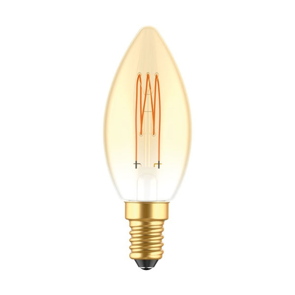 Lâmpada LED Dourada C51 Linha Carbono Vela Filamento Vertical C35 3,5W E14 Regulável 2700K
