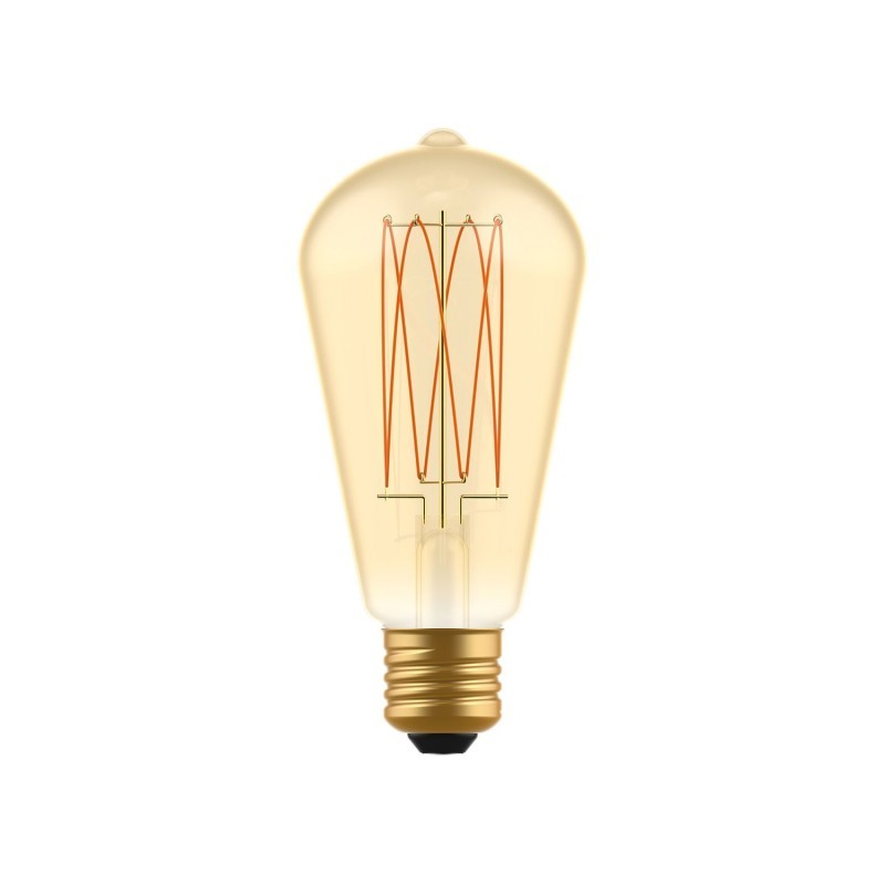 Lâmpada LED Dourada C54 Linha Carbono Filamento Vertical Edison ST64 7W E27 Regulável 2700K