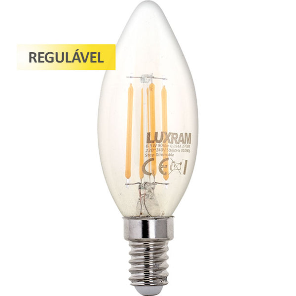 Lâmpada E14 (fino) Vela VALUE CLASSIC LED Regulável p/níveis 6.5W 2700K 806lm