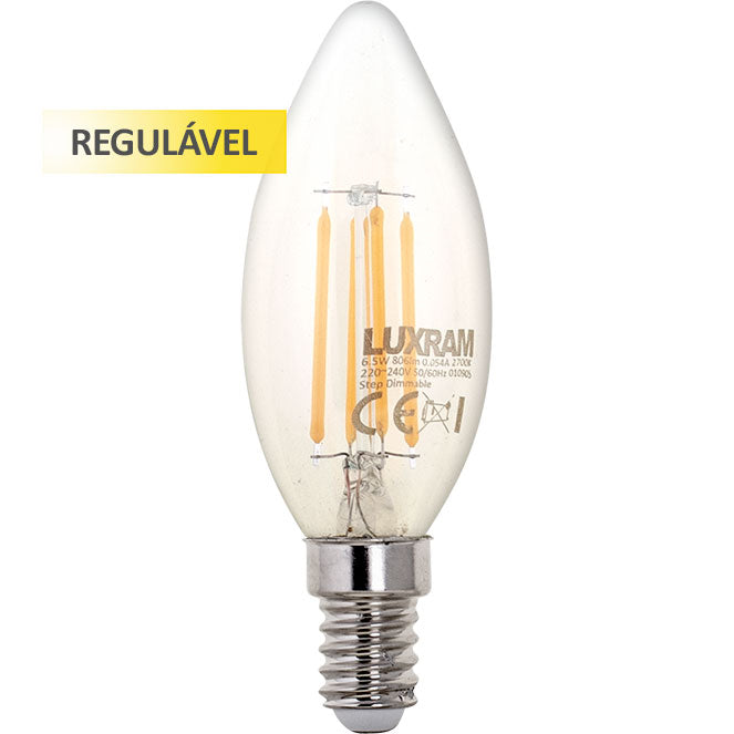 Lâmpada E14 (fino) Vela VALUE CLASSIC LED Regulável p/níveis 6.5W 2700K 806lm