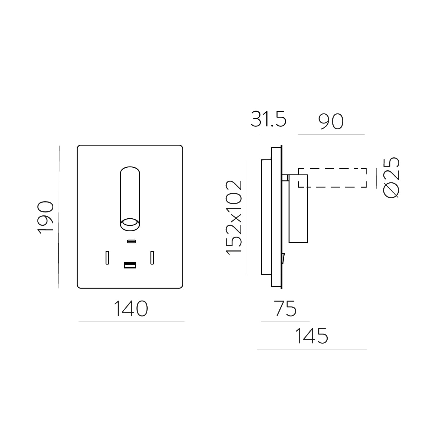 Manat Aplique de Parede de Leitura, Direcionável com USB