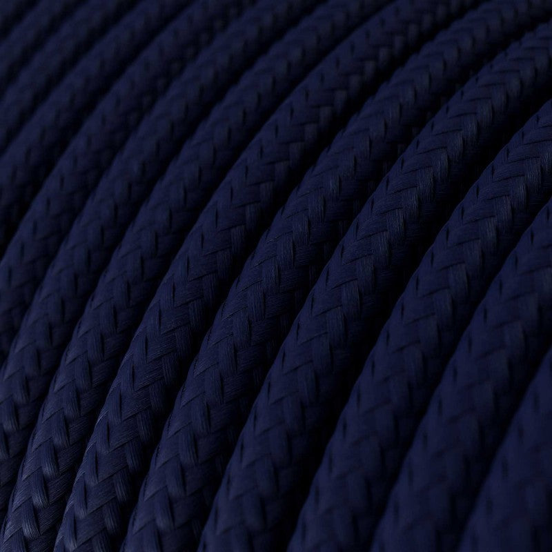 Cabo elétrico redondo com seda artificial aplicada cor de tecido sólida RM20 Azul Escuro