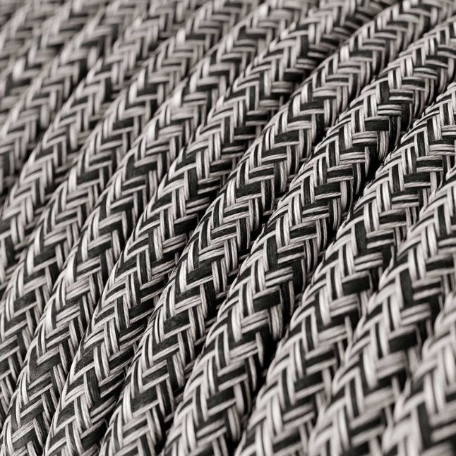 Cabo elétrico redondo revestido em Linho Natural, Algodão e acabamento Brilhante RS81 Tweed Black Onyx