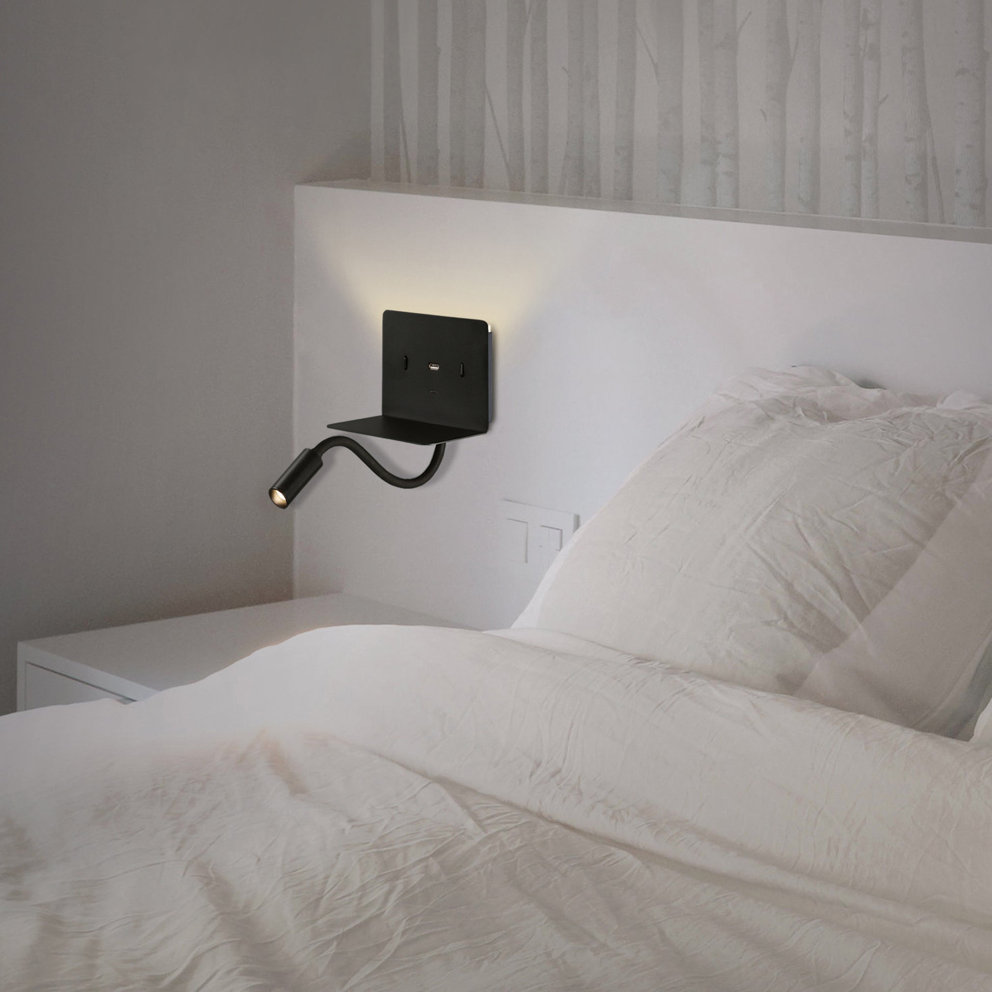 Calma Aplique de Parede Luz de Leitura Direcionável, com Porta USB