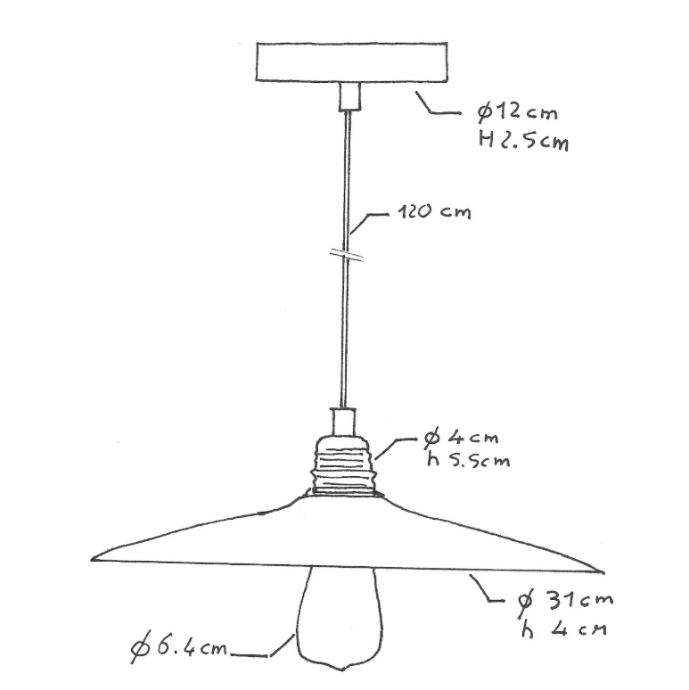 Luminária pendente com cabo têxtil, cúpula de cerâmica Dish e detalhes em metal