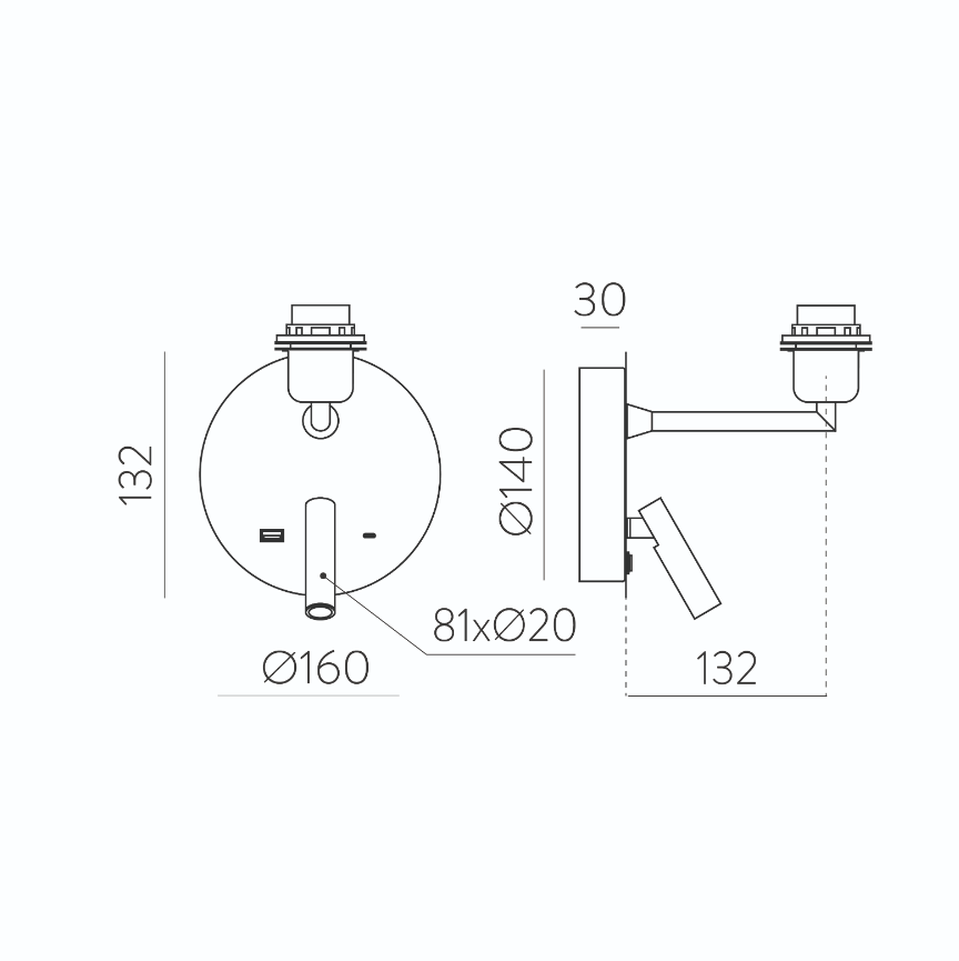 Stilo Aplique de Parede com Projetor de Leitura Direcionável e porta USB