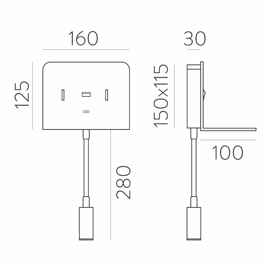Calma Aplique de Parede Luz de Leitura Direcionável, com Porta USB