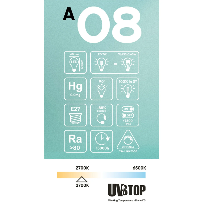 Lâmpada LED Drop A60 7W 806Lm 2700K com Lente Semi-Fosca - A08