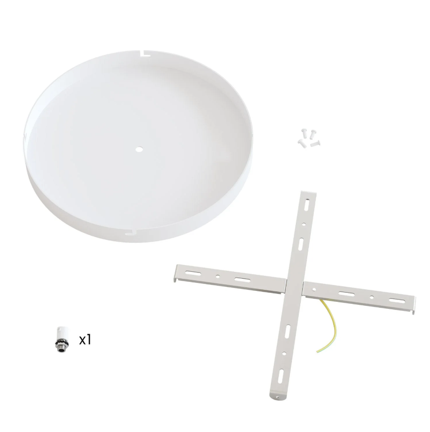 Base de teto redonda em alumínio Ø 30 cm com braçadeira e cabo de aterramento, com 1 furo central