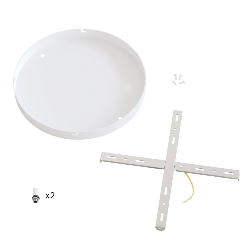 Base de teto redonda em alumínio Ø 30 cm com braçadeira e cabo de aterramento, com 2 furos frontais